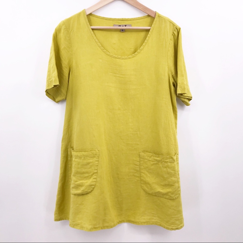 Flax Linen Tunic Tee Green with Pockets